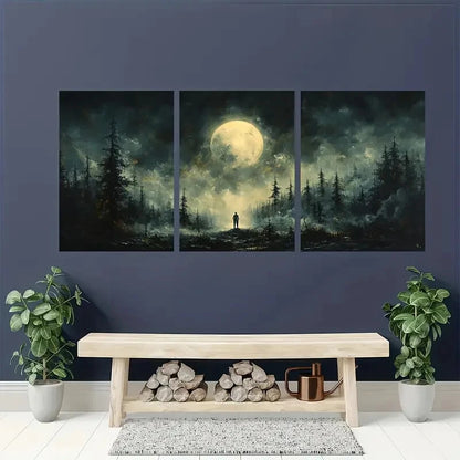 3pcs Whispering Shadows Celestial Skies Painting Metal Print Ready to Hang Art