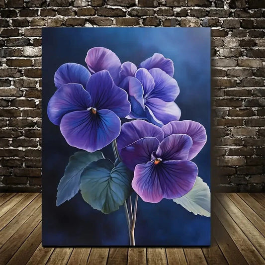 Vibrant Purple and Blue Flowers with Green Painting  40x60cm Metal Print Ready to Hang