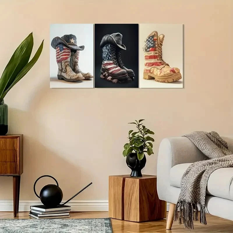 3pcs Patriotic American Flag Metal Print Ready to Hang Art