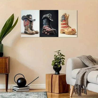 3pcs Patriotic American Flag Metal Print Ready to Hang Art