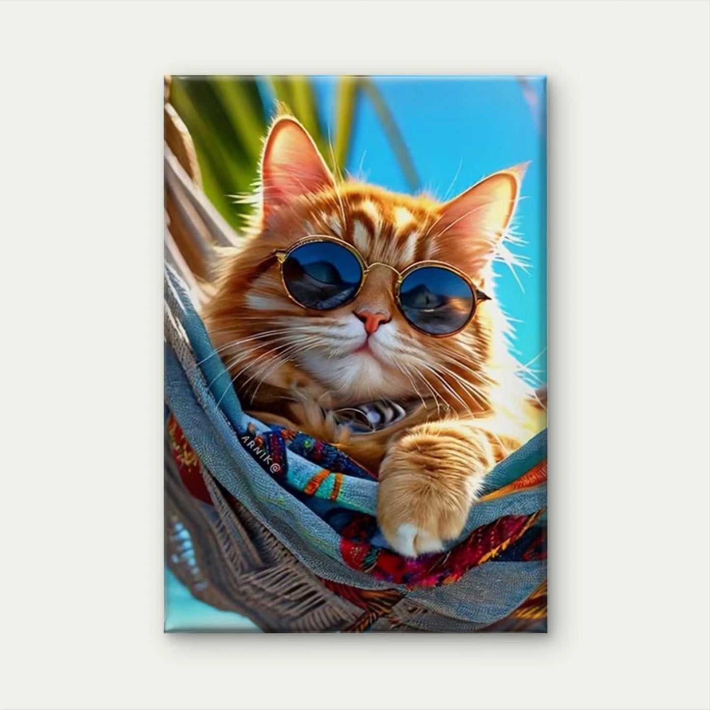 Orange Tabby with Blue Fashion Glasses 60x90cm Metal Print Ready to Hang