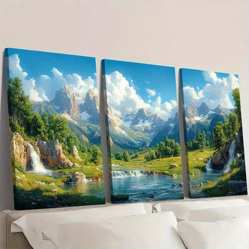 3pcs Serene Mountain River Scene, DF Wall Art Set Canvas Unframed - High Quality Print 100% Australian Made Wall Canvas