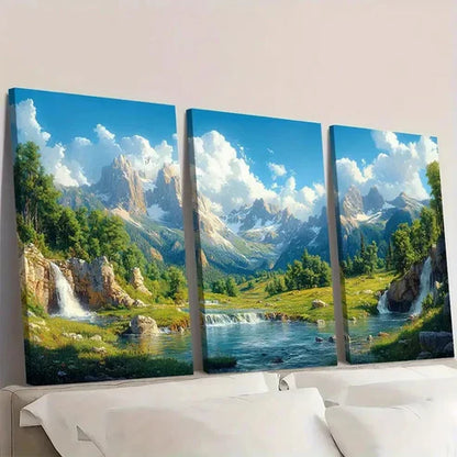 3pcs Serene Mountain River Scene, DF Wall Art Set Canvas Unframed - High Quality Print 100% Australian Made Wall Canvas