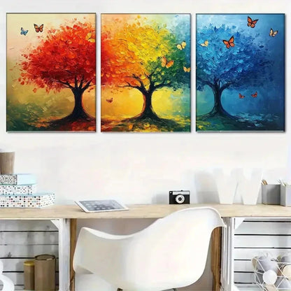 3pcs Rainbow Tree and Butterflies Art Renaissance Metal Print Ready to Hang Art