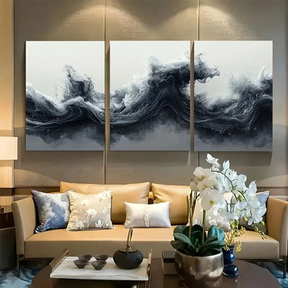 3pcs Japanese Ink Wash Monochrome Metal Print Ready to Hang Art