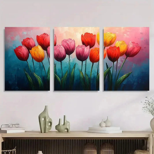 3pcs Spring And Summer Artwork Colourful Florals Metal Print Ready to Hang Art