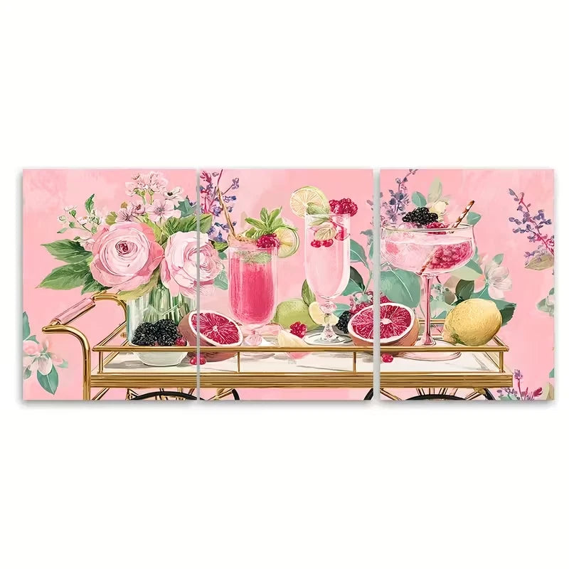 3pcs Keep Em Coming Cocktail Print, Metal Print Ready to Hang Art