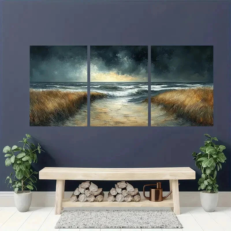 3pcs Abstract Stormy Skies & Ocean Waves Metal Print Ready to Hang Art