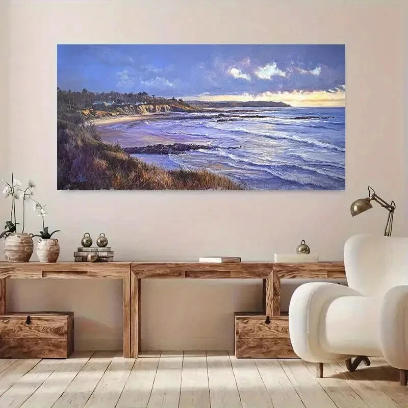 Serene Beach Waves Sunset wall canvas office home room framed 120x60cm - Bella Home Decor