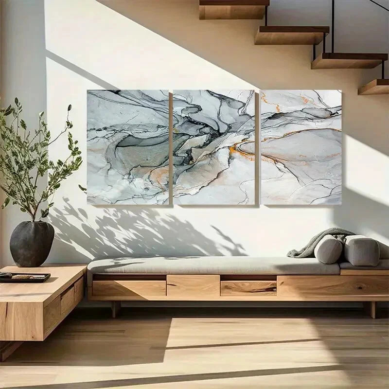 3pcs Abstract Marble Design Stone Effect Metal Print Ready to Hang Art