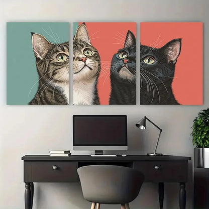 3pcs Couple Tabby Cats Portrait Retro Minimalist Metal Print Ready to Hang Art