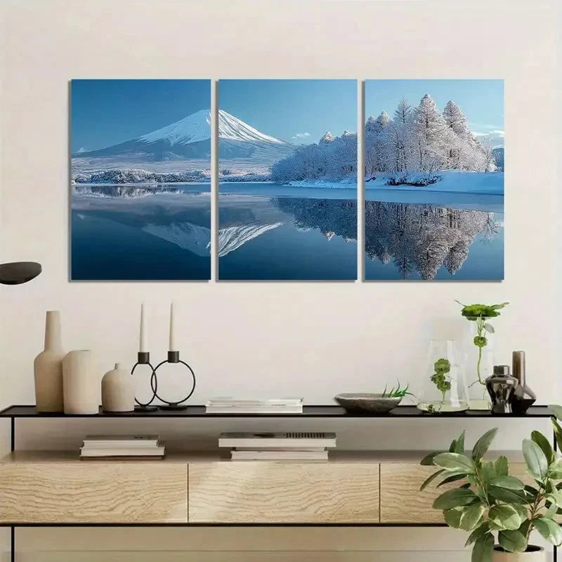 3pcsBreathtaking Winter Scene of Mount Fuji Metal Print Ready to Hang Art