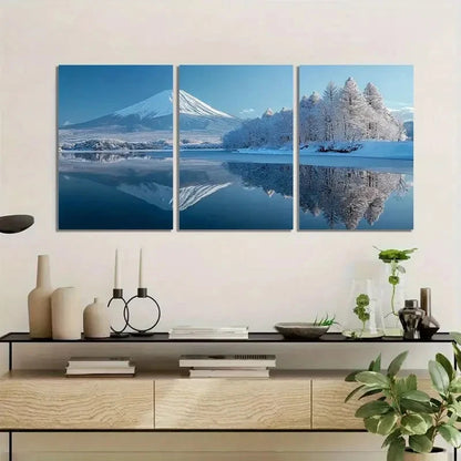 3pcsBreathtaking Winter Scene of Mount Fuji Metal Print Ready to Hang Art