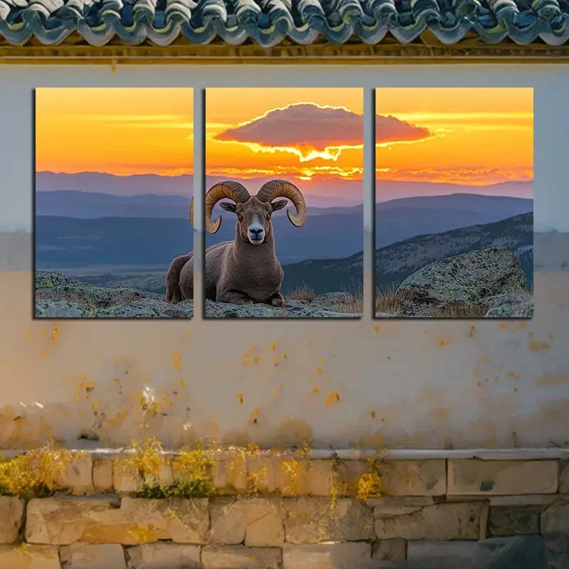 3pcs Vibrant Sheep on the Hillside Metal Print Ready to Hang Art