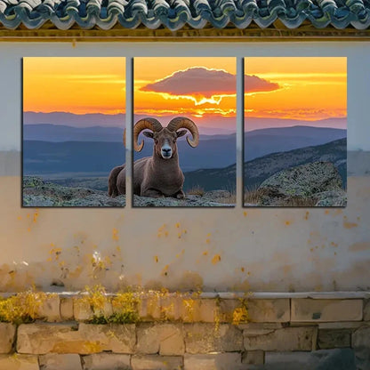 3pcs Vibrant Sheep on the Hillside Metal Print Ready to Hang Art