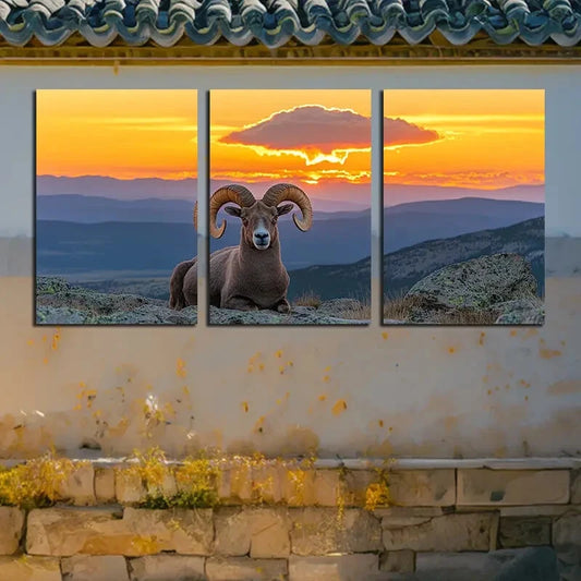 3pcs Vibrant Sheep on the Hillside Metal Print Ready to Hang Art