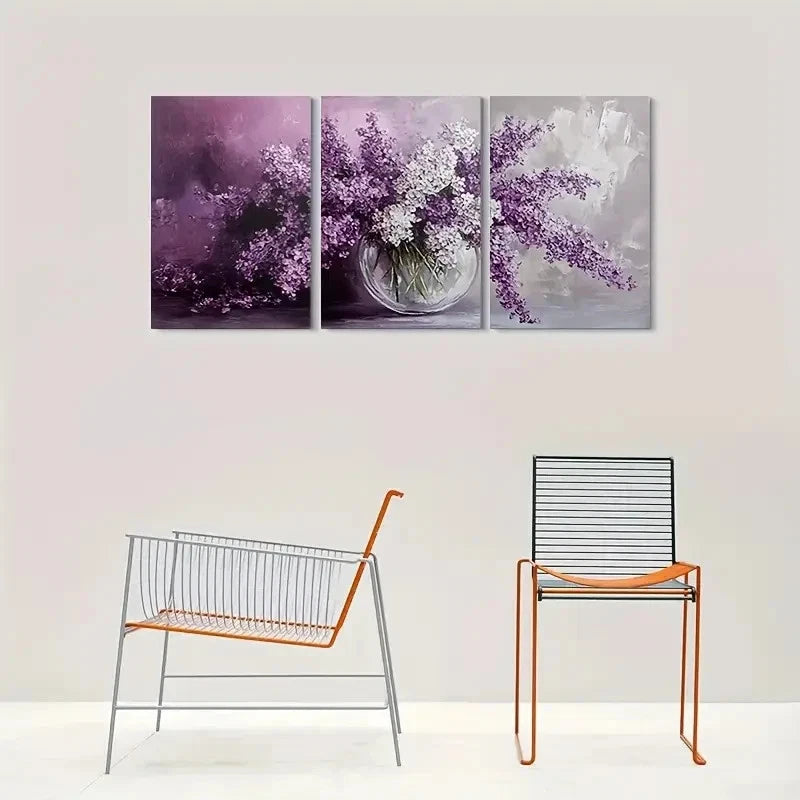 3pcs Abstract Purple Flower Modern Metal Print Ready to Hang Art