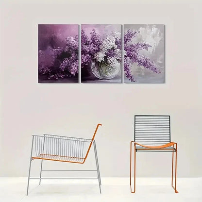 3pcs Abstract Purple Flower Modern Metal Print Ready to Hang Art