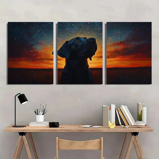 3pcs Starry Sky Dog Vibrant Colors Wall Art Set Canvas Framed 40x60cm - High Quality Print 100% Australian Made Wall Canvas Ready to Hang