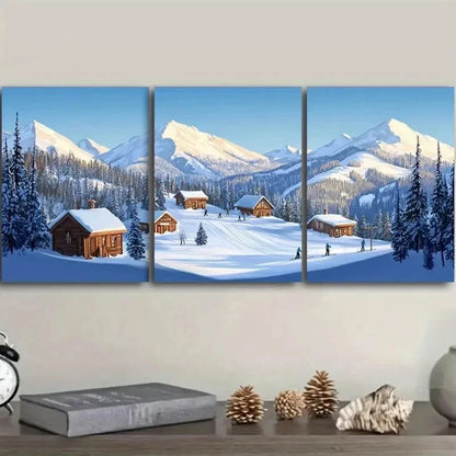 3pcs Featuring Snow-Covered Mountains Wall Art Set Canvas Framed 40x60cm - High Quality Print 100% Australian Made Wall Canvas Ready to Hang