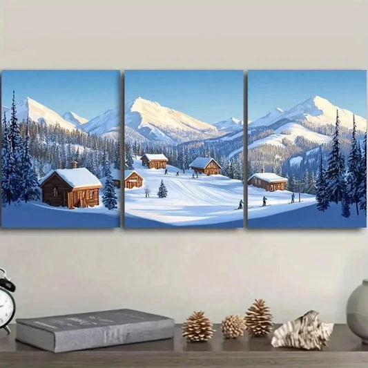 3pcs Featuring Snow-Covered Mountains Wall Art Set Canvas Framed 40x60cm - High Quality Print 100% Australian Made Wall Canvas Ready to Hang
