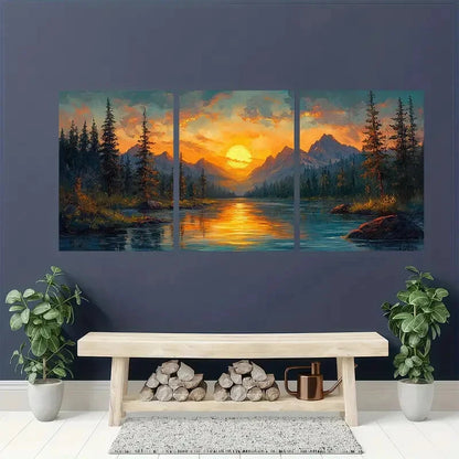 3pcs Mountain Sunrise Warm Golden Skies over Deep Metal Print Ready to Hang Art