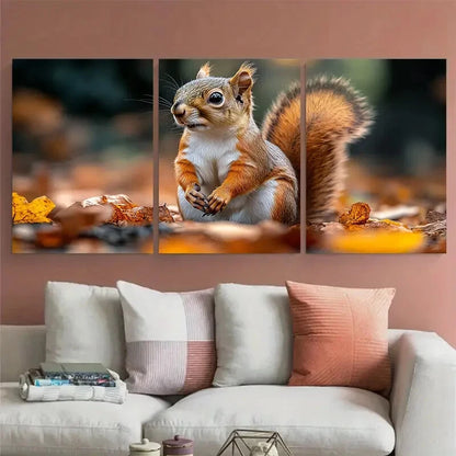 3pcs Astonished Squirrel Wildlife Illustration Metal Print Ready to Hang Art