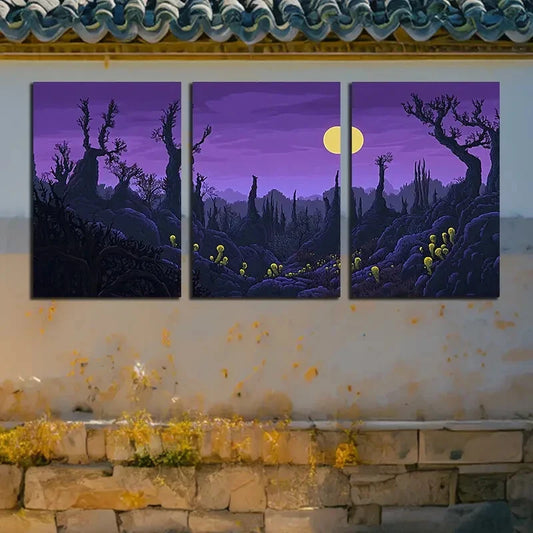 3pcs Purple Planet Ruins Theme Design Metal Print Ready to Hang Art