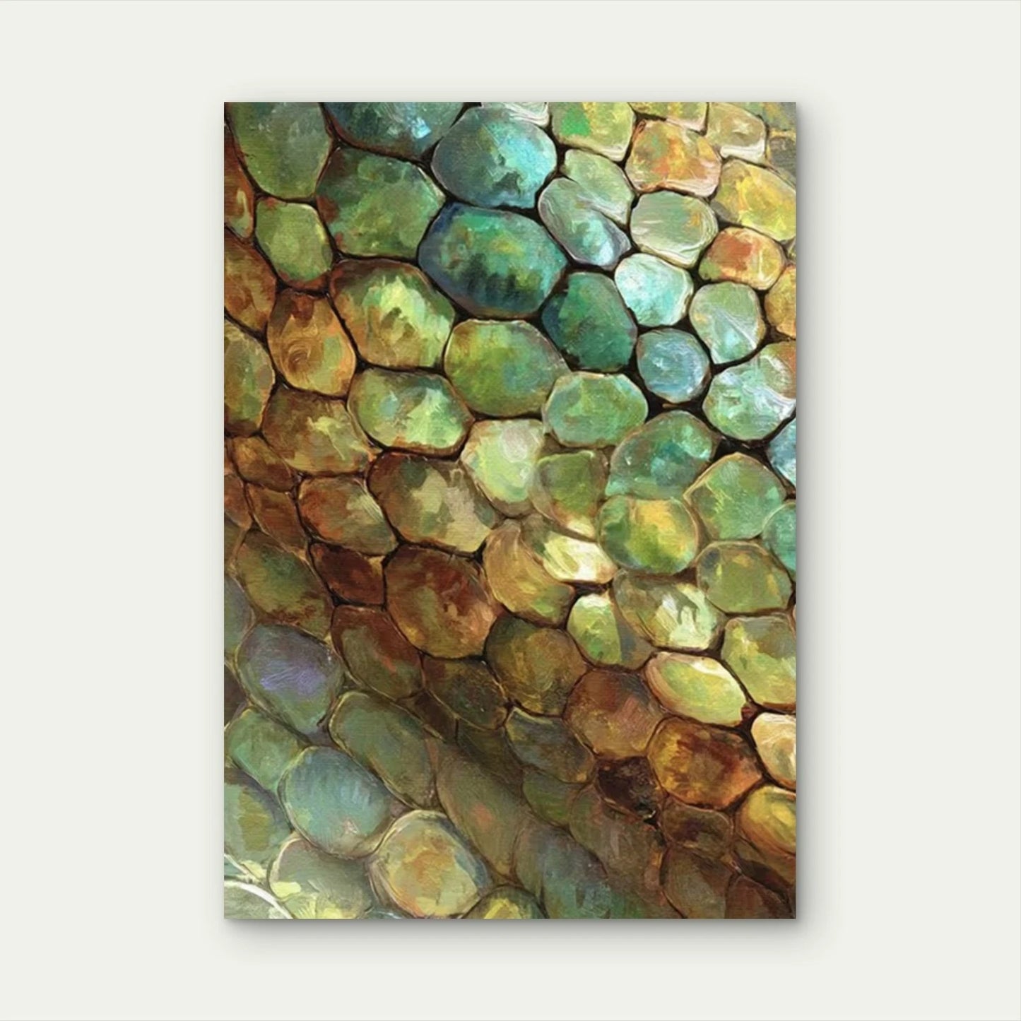 Reptile Scales Art with Iridescent Greens & Browns 60x90cm Metal Print Ready to Hang