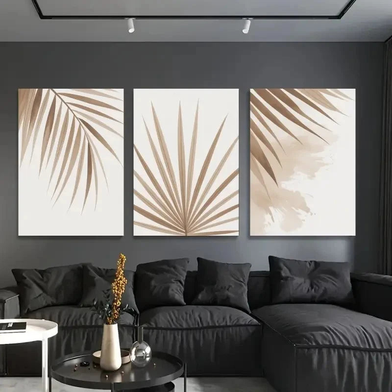 3pcs Palm Leaves Wall Decorations Painting Metal Print Ready to Hang Art