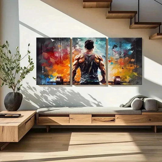 3pcs Weightlifting & Muscular Man Wall Art Set Canvas Framed 40x60cm - High Quality Print 100% Australian Made Wall Canvas Ready to Hang