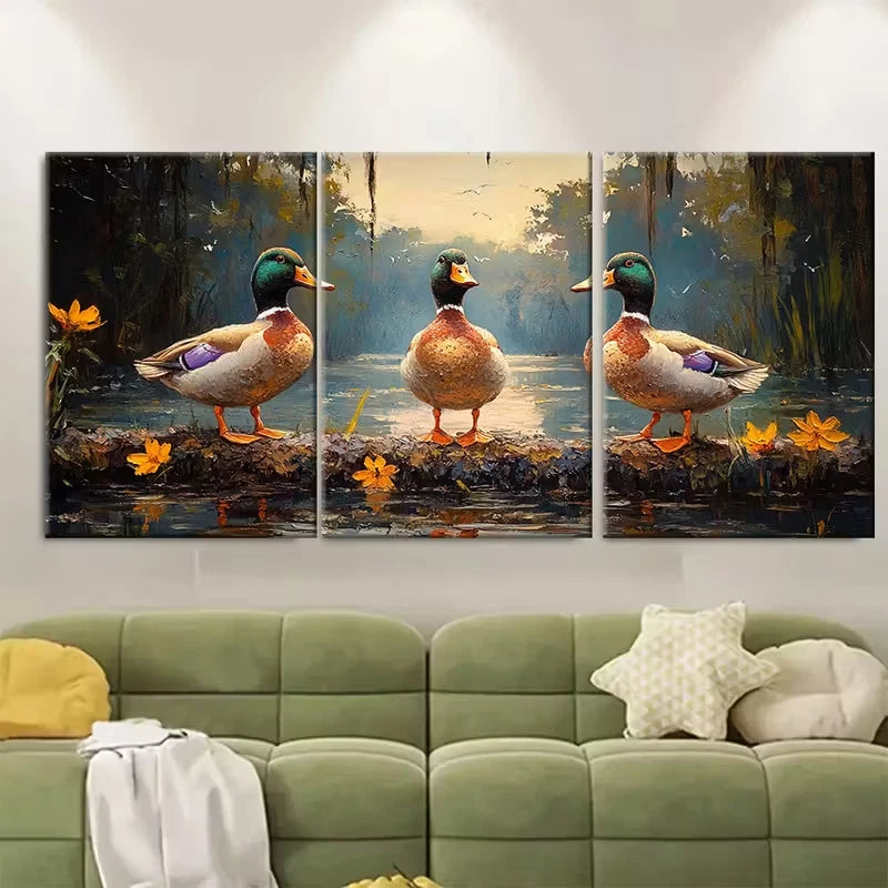 3pcs Duck Painting Metal Print Ready to Hang Art