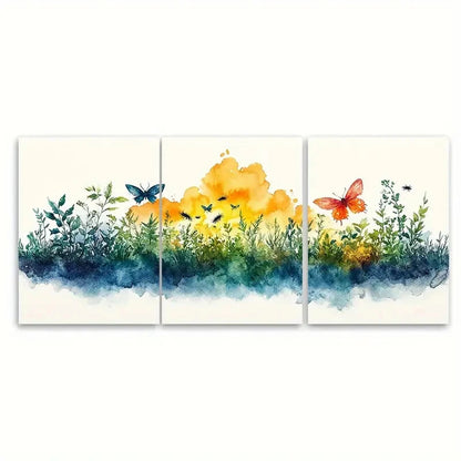 3pcs Watercolour Eco System Insects Emerging Wall Art Set Canvas Framed 50x70cm - High Quality Print 100% Australian Made Wall Canvas Ready to Hang