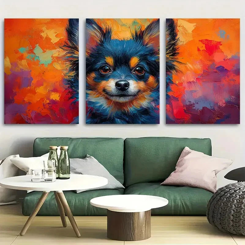 3pcs Colorful Pomeranian Portrait Design Metal Print Ready to Hang Art