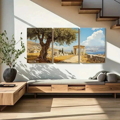 3pcs Mediterranean Landscape Blue Sky Wall Art Set Canvas Framed 40x60cm - High Quality Print 100% Australian Made Wall Canvas Ready to Hang