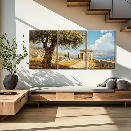 3pcs Mediterranean Landscape Blue Sky Wall Art Set Canvas Framed 40x60cm - High Quality Print 100% Australian Made Wall Canvas Ready to Hang