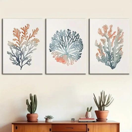 3pcs Abstract Coral Modern Minimalist Marine Metal Print Ready to Hang Art
