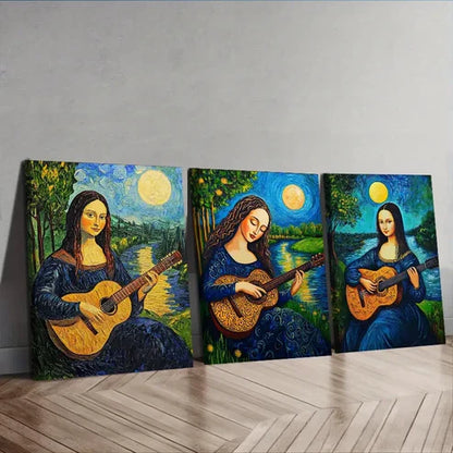 3pcs Mona Lisa Plays Guitar Wall Art Set Wall Art Canvas Unframed – High Quality Print 100% Australian Made Wall Canvas