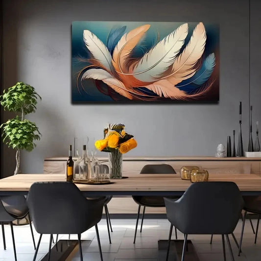 Vibrant Blue Orange & White Wall Art Canvas Office Home Room Framed 120x60cm