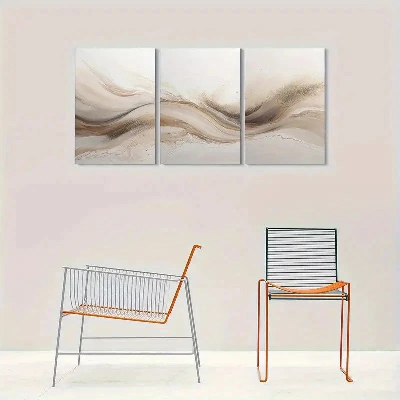 3pcs Neutral Beige Brown Gray Color Abstract Wall Art Set Canvas Framed 40x60cm - High Quality Print 100% Australian Made Wall Canvas Ready to Hang