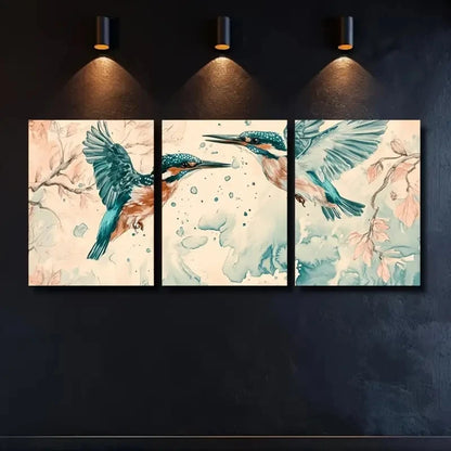 3pcs Vibrant Abstract Bird & Floral Painting Metal Print Ready to Hang Art