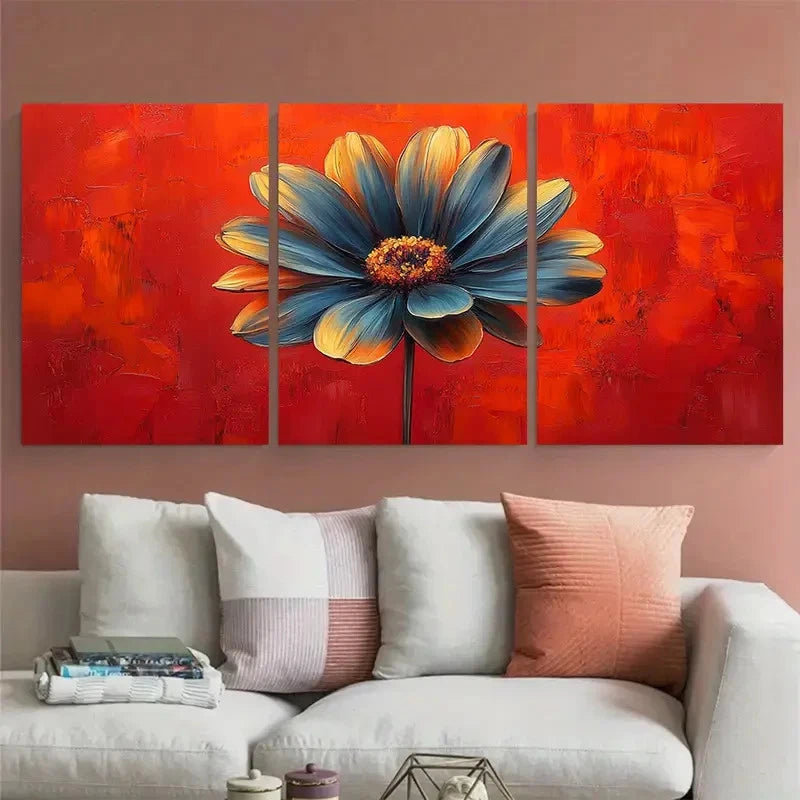 3pcs Bright Bold Summer Flower Illustration Metal Print Ready to Hang Art