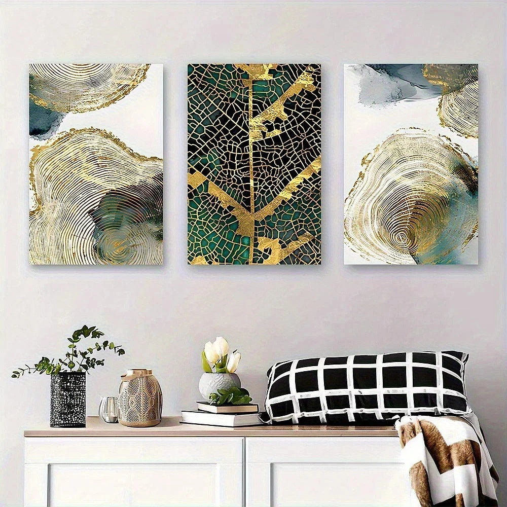 3pcs Modern Geometric Pattern Green and Blue Metal Print Ready to Hang Art