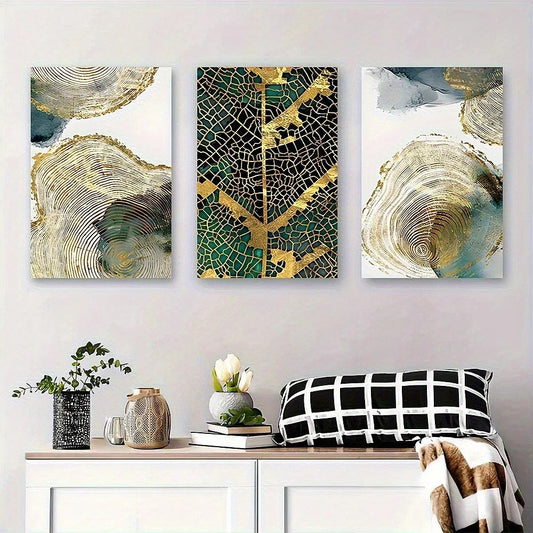 3pcs Modern Geometric Pattern Green and Blue Metal Print Ready to Hang Art