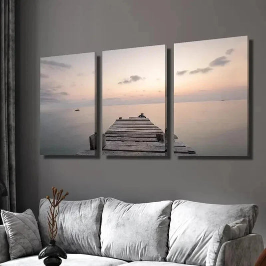 3pcs Neutral Coastal Sea View Scenery Wall Art Set Canvas Framed 40x60cm - High Quality Print 100% Australian Made Wall Canvas Ready to Hang