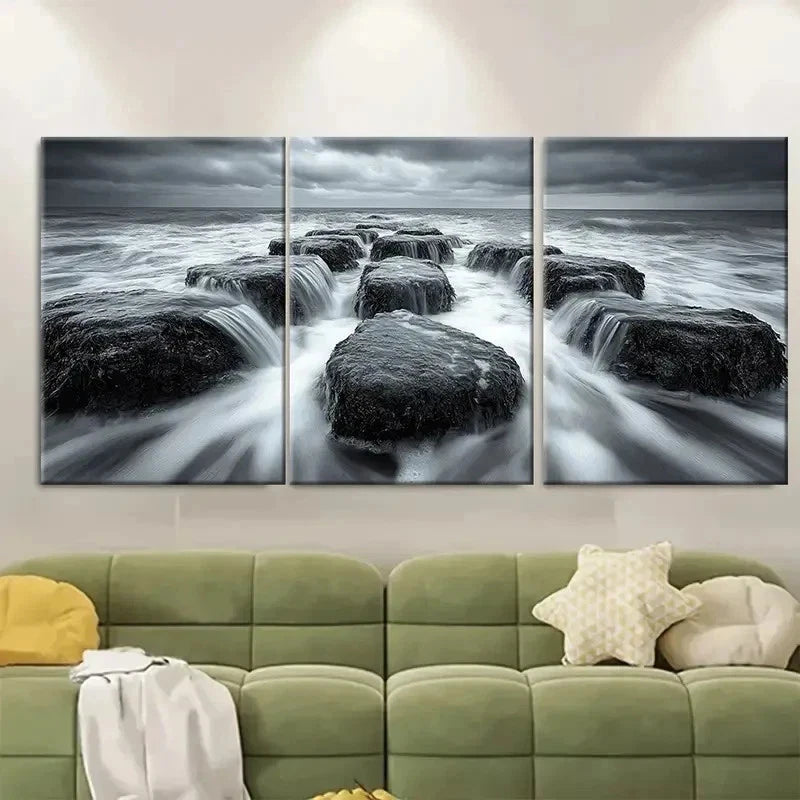 3pcs Dramatic Black and White RI Wall Art Set Canvas Framed 40x60cm - High Quality Print 100% Australian Made Wall Canvas Ready to Hang