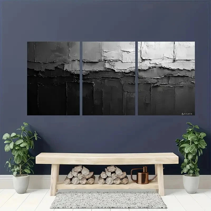 3pcs Black and White Abstract Texture Metal Print Ready to Hang Art