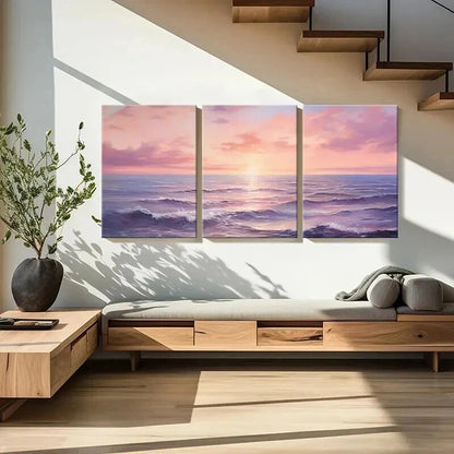 3pcs Beautiful Sea View Sunset Waves Wall Art Set Canvas Framed 40x60cm - High Quality Print 100% Australian Made Wall Canvas Ready to Hang