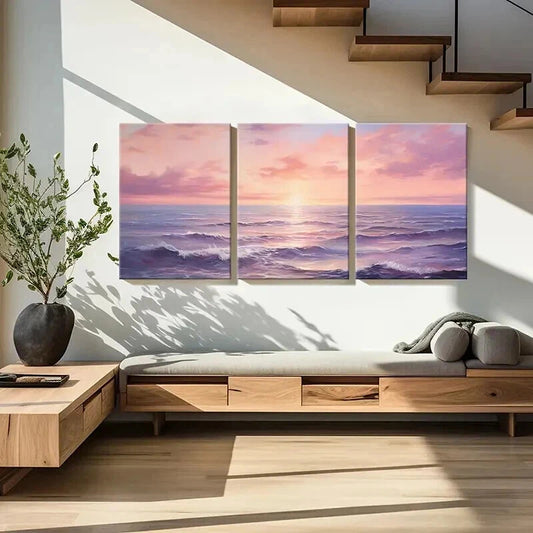 3pcs Beautiful Sea View Sunset Waves Wall Art Set Canvas Framed 40x60cm - High Quality Print 100% Australian Made Wall Canvas Ready to Hang