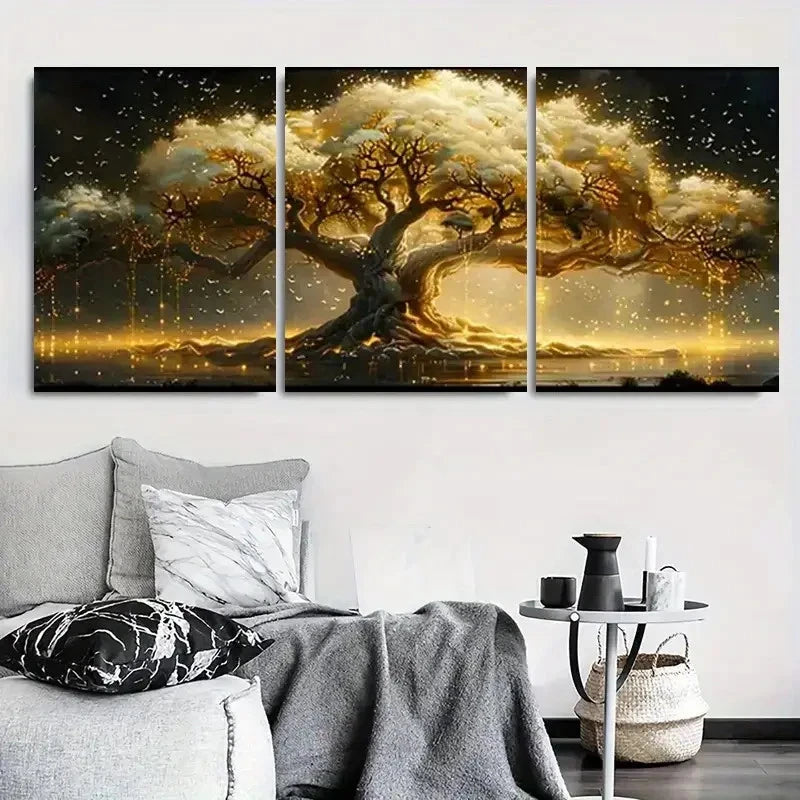 3pcs Magical Tree Light Fantasy Metal Print Ready to Hang Art